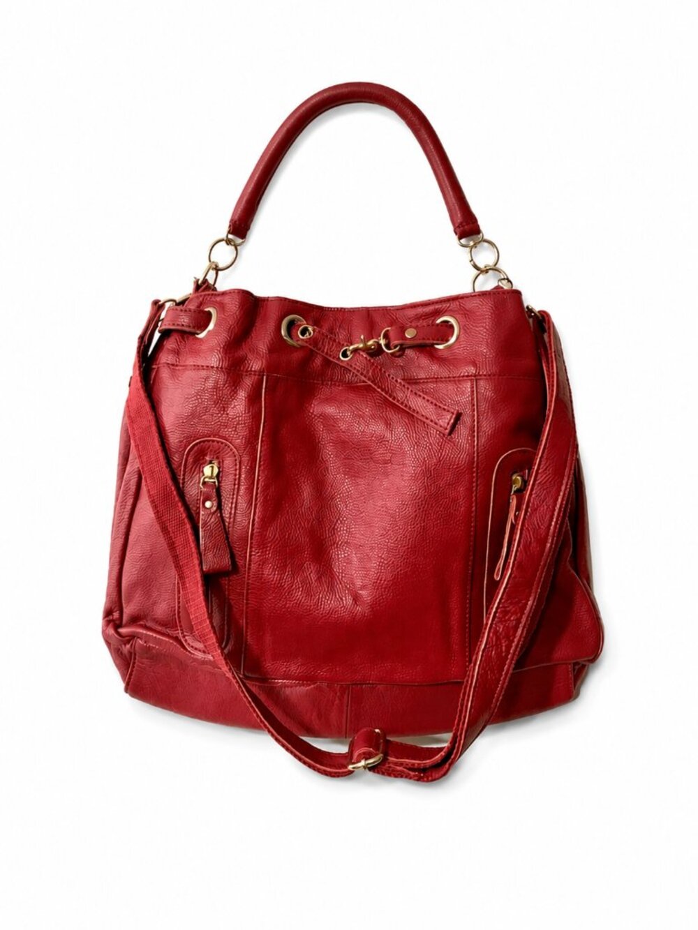 Sam & Kate Park Avenue Red Pebbled Leather Shoulder Crossbody Bag Animal Print
